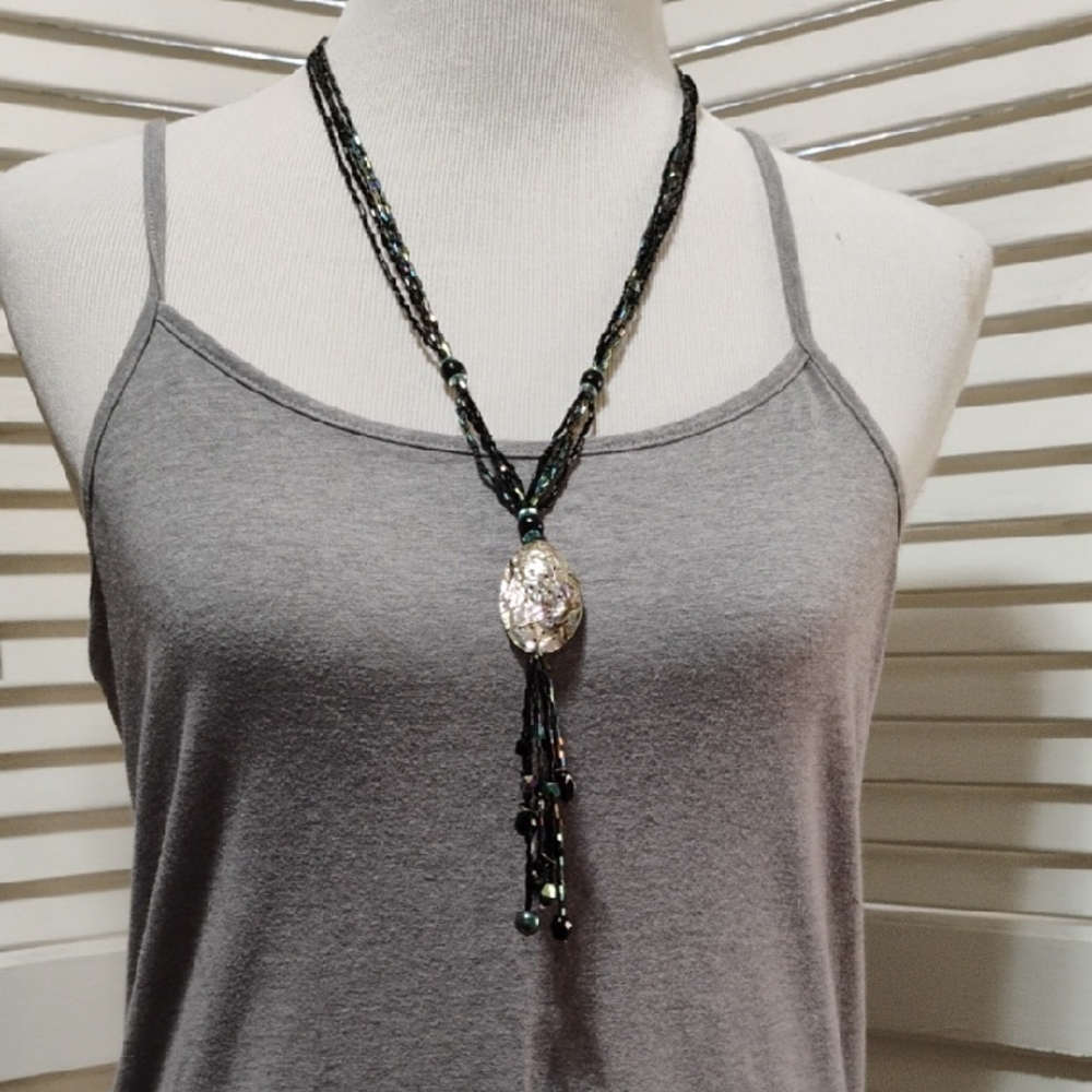 Vintage Coldwater Creek Abalone Shell Multistrand Beaded Statement Necklace